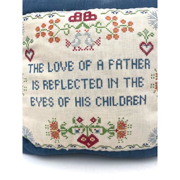 Decorative Throw Pillow With Cross-Stitch Quote "The Love Of A Father" - Picture 2 of 4